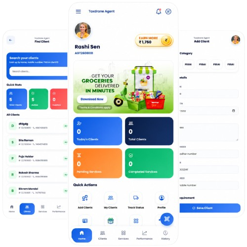 TaxDrone mobile app screens